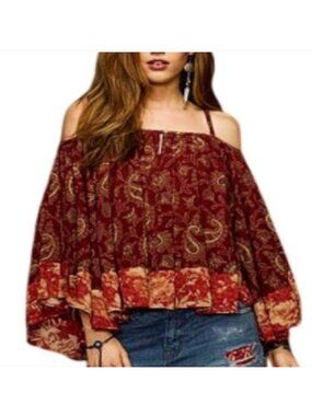 RALPH LAUREN DENIM AND SUPPLY Paisley and Floral Boho Off Shoulder Top  Medium